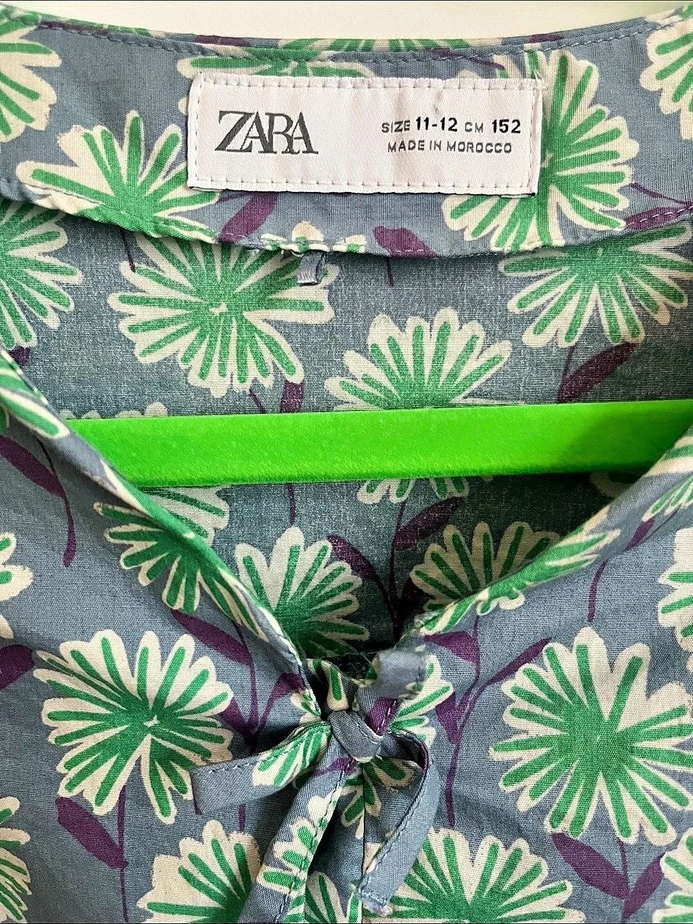 Zara Floral Blouse Green & Gray Girls 11-12Y Like New